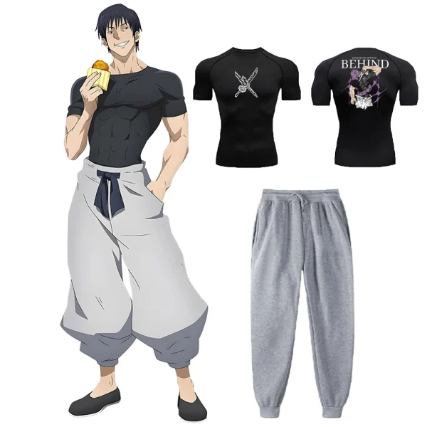 Anime Jujutsu Kaisen Toji Compression Shirt Set Casual Performance Set Men's Athletic Workout Quick Dry Tee+Sweatpants Unisex - Image 20