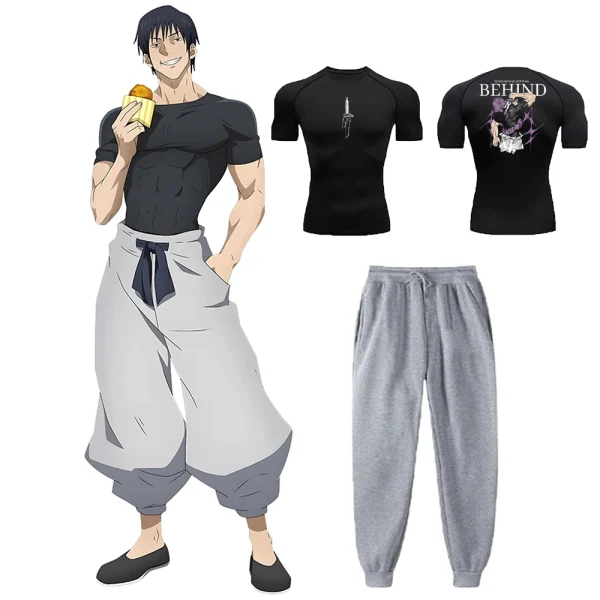 Anime Jujutsu Kaisen Toji Compression Shirt Set Casual Performance Set Men's Athletic Workout Quick Dry Tee+Sweatpants Unisex - Image 7