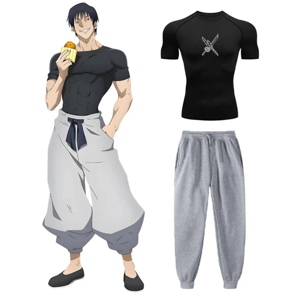 Anime Jujutsu Kaisen Toji Compression Shirt Set Casual Performance Set Men's Athletic Workout Quick Dry Tee+Sweatpants Unisex - Image 15