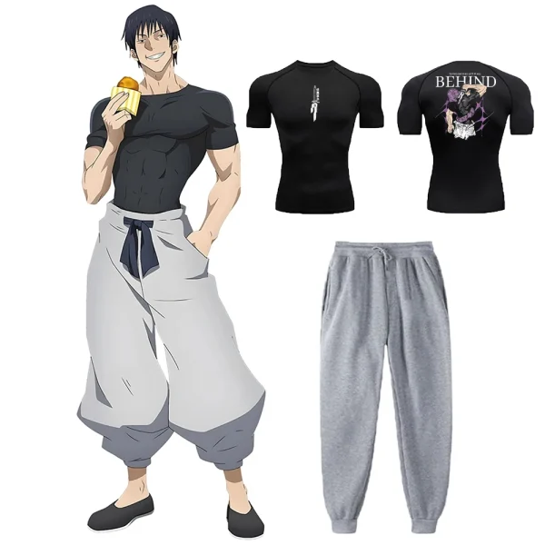 Anime Jujutsu Kaisen Toji Compression Shirt Set Casual Performance Set Men's Athletic Workout Quick Dry Tee+Sweatpants Unisex - Image 28