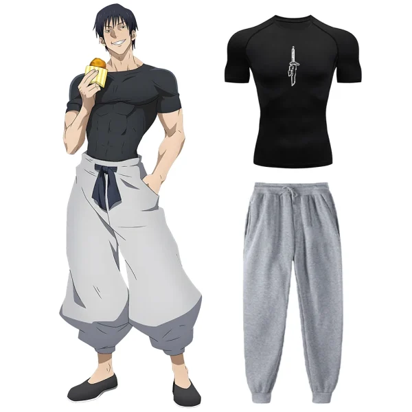 Anime Jujutsu Kaisen Toji Compression Shirt Set Casual Performance Set Men's Athletic Workout Quick Dry Tee+Sweatpants Unisex - Image 34